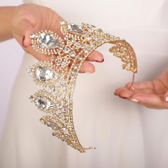 Vintage Crystal Tiara Crown Alloy Red Wedding Hair Accessories Women Prom Party